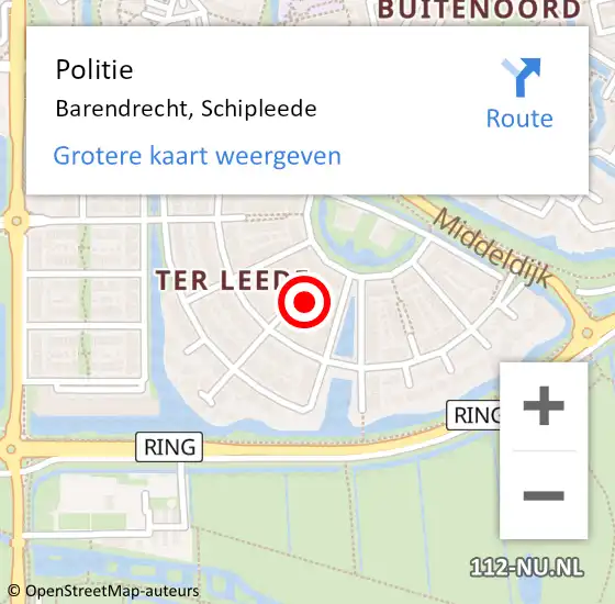 Locatie op kaart van de 112 melding: Politie Barendrecht, Schipleede op 30 augustus 2024 11:10