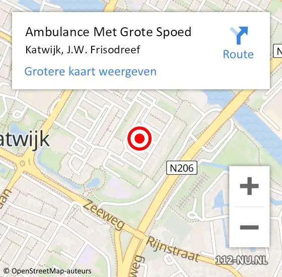 Locatie op kaart van de 112 melding: Ambulance Met Grote Spoed Naar Katwijk, J.W. Frisodreef op 30 augustus 2024 11:32