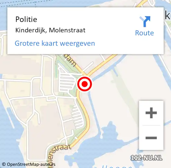 Locatie op kaart van de 112 melding: Politie Kinderdijk, Molenstraat op 30 augustus 2024 11:44