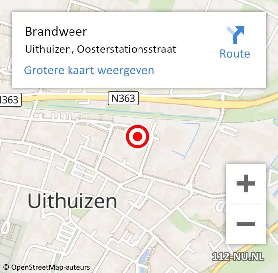 Locatie op kaart van de 112 melding: Brandweer Uithuizen, Oosterstationsstraat op 30 augustus 2024 11:56