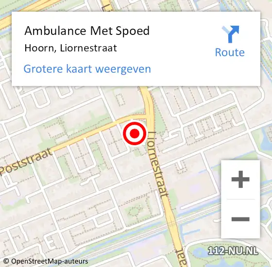 Locatie op kaart van de 112 melding: Ambulance Met Spoed Naar Hoorn, Liornestraat op 30 augustus 2024 12:04