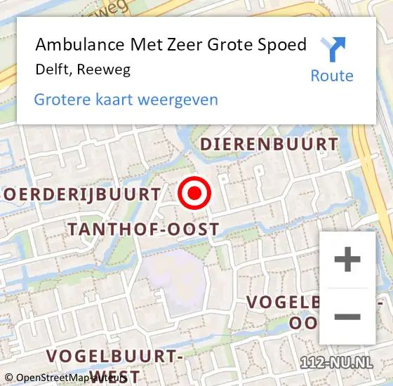 Locatie op kaart van de 112 melding: Ambulance Met Zeer Grote Spoed Naar Delft, Reeweg op 30 augustus 2024 12:17