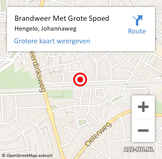 Locatie op kaart van de 112 melding: Brandweer Met Grote Spoed Naar Hengelo, Johannaweg op 18 oktober 2013 00:46