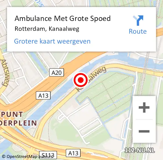 Locatie op kaart van de 112 melding: Ambulance Met Grote Spoed Naar Rotterdam, Kanaalweg op 30 augustus 2024 12:33