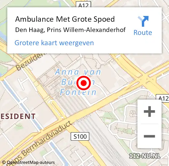 Locatie op kaart van de 112 melding: Ambulance Met Grote Spoed Naar Den Haag, Prins Willem-Alexanderhof op 30 augustus 2024 12:34