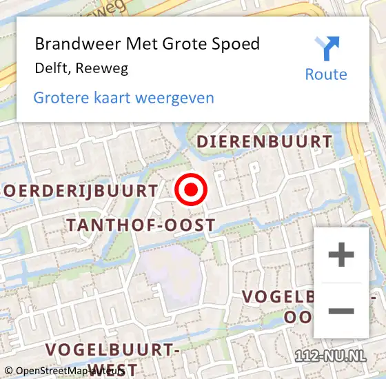 Locatie op kaart van de 112 melding: Brandweer Met Grote Spoed Naar Delft, Reeweg op 30 augustus 2024 12:38