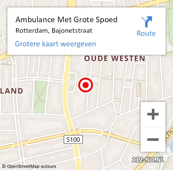 Locatie op kaart van de 112 melding: Ambulance Met Grote Spoed Naar Rotterdam, Bajonetstraat op 30 augustus 2024 12:54