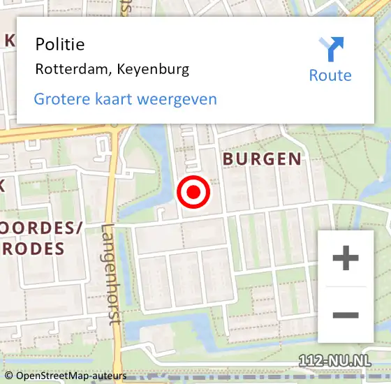 Locatie op kaart van de 112 melding: Politie Rotterdam, Keyenburg op 30 augustus 2024 12:55