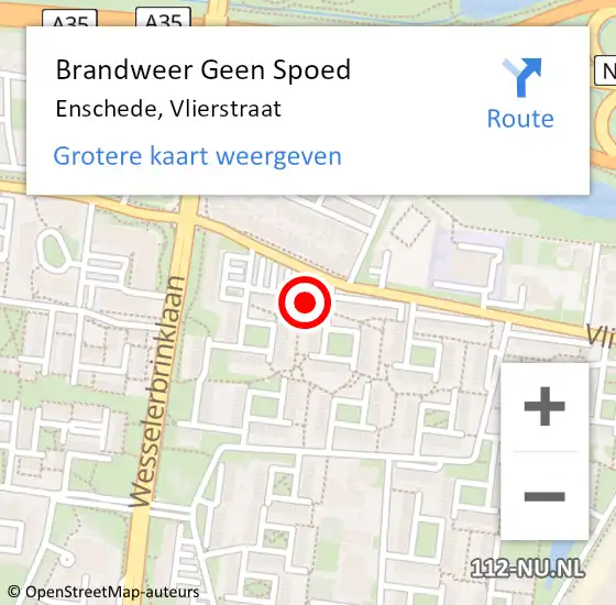 Locatie op kaart van de 112 melding: Brandweer Geen Spoed Naar Enschede, Vlierstraat op 30 augustus 2024 12:59