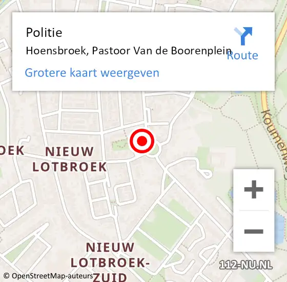 Locatie op kaart van de 112 melding: Politie Hoensbroek, Pastoor Van de Boorenplein op 30 augustus 2024 13:13