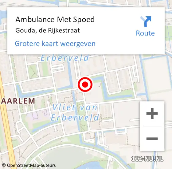 Locatie op kaart van de 112 melding: Ambulance Met Spoed Naar Gouda, de Rijkestraat op 30 augustus 2024 13:26