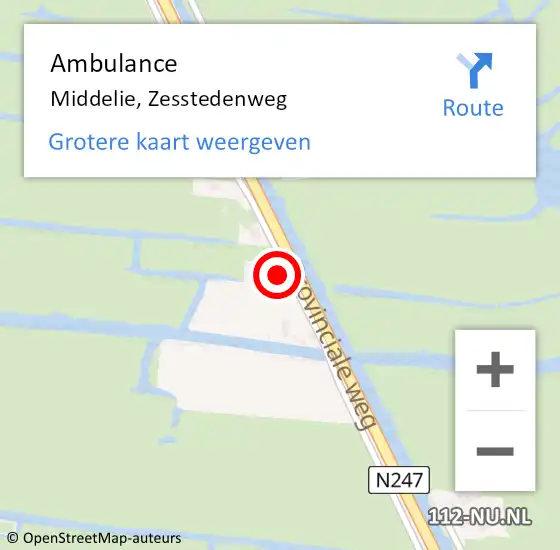 Locatie op kaart van de 112 melding: Ambulance Middelie, Zesstedenweg op 30 augustus 2024 13:30