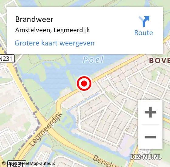 Locatie op kaart van de 112 melding: Brandweer Amstelveen, Legmeerdijk op 30 augustus 2024 13:35