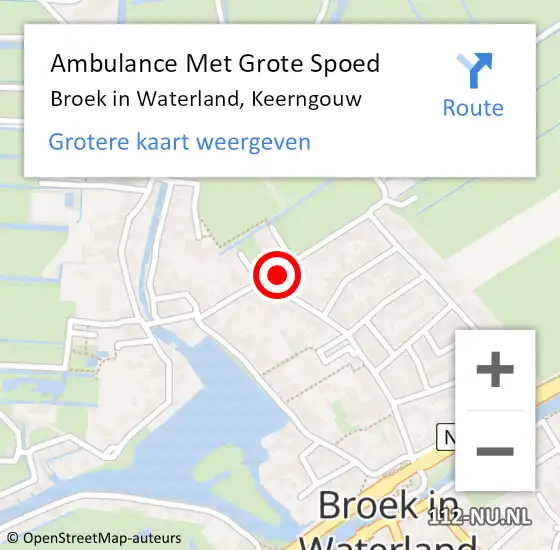 Locatie op kaart van de 112 melding: Ambulance Met Grote Spoed Naar Broek in Waterland, Keerngouw op 30 augustus 2024 13:48