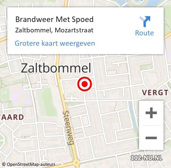 Locatie op kaart van de 112 melding: Brandweer Met Spoed Naar Zaltbommel, Mozartstraat op 30 augustus 2024 13:53