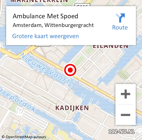 Locatie op kaart van de 112 melding: Ambulance Met Spoed Naar Amsterdam, Wittenburgergracht op 30 augustus 2024 14:02