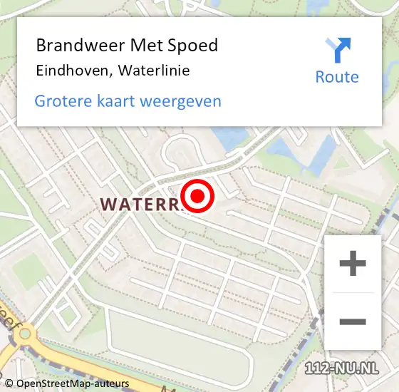 Locatie op kaart van de 112 melding: Brandweer Met Spoed Naar Eindhoven, Waterlinie op 30 augustus 2024 14:07