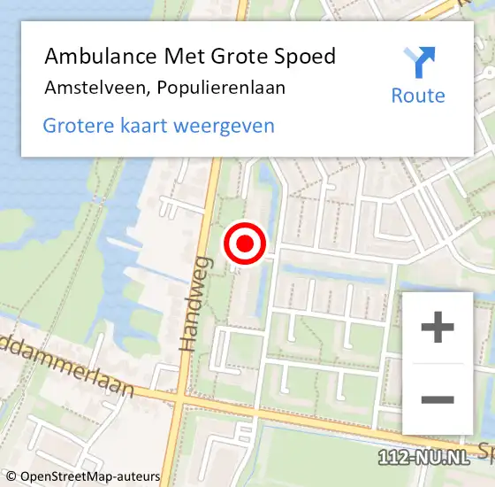 Locatie op kaart van de 112 melding: Ambulance Met Grote Spoed Naar Amstelveen, Populierenlaan op 30 augustus 2024 14:22