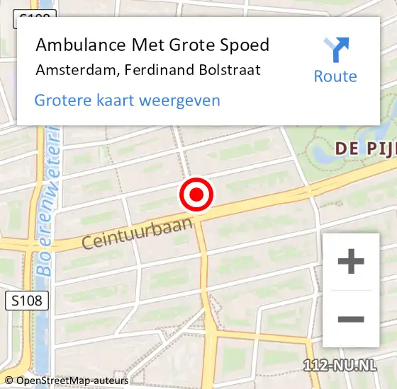 Locatie op kaart van de 112 melding: Ambulance Met Grote Spoed Naar Amsterdam, Ferdinand Bolstraat op 30 augustus 2024 14:22