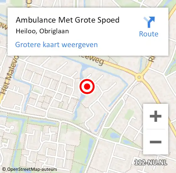 Locatie op kaart van de 112 melding: Ambulance Met Grote Spoed Naar Heiloo, Obriglaan op 30 augustus 2024 14:24