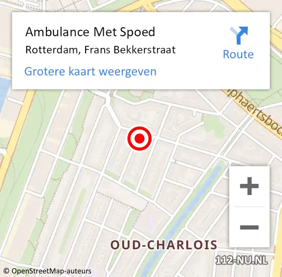 Locatie op kaart van de 112 melding: Ambulance Met Spoed Naar Rotterdam, Frans Bekkerstraat op 30 augustus 2024 14:25