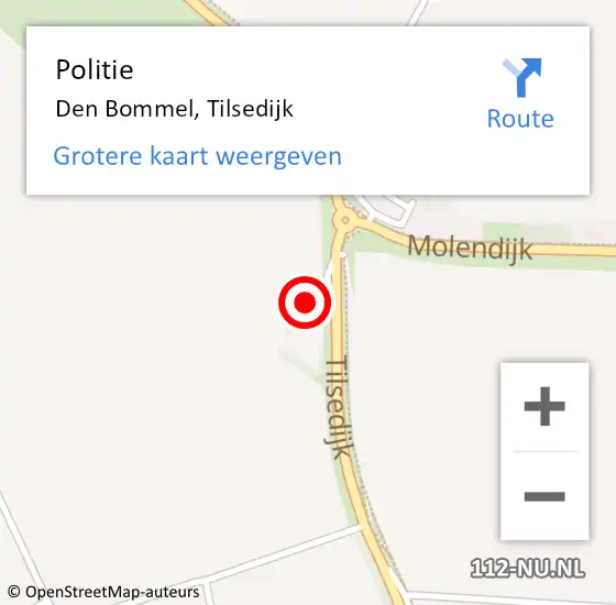 Locatie op kaart van de 112 melding: Politie Den Bommel, Tilsedijk op 30 augustus 2024 14:25