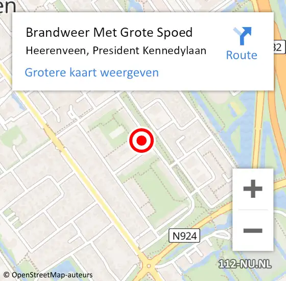 Locatie op kaart van de 112 melding: Brandweer Met Grote Spoed Naar Heerenveen, President Kennedylaan op 30 augustus 2024 14:31