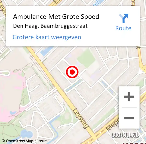 Locatie op kaart van de 112 melding: Ambulance Met Grote Spoed Naar Den Haag, Baambruggestraat op 30 augustus 2024 14:33