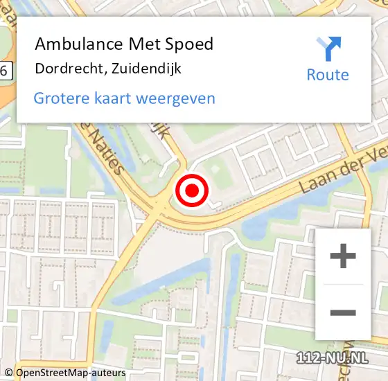 Locatie op kaart van de 112 melding: Ambulance Met Spoed Naar Dordrecht, Zuidendijk op 30 augustus 2024 15:08