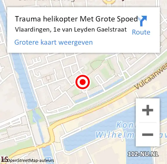 Locatie op kaart van de 112 melding: Trauma helikopter Met Grote Spoed Naar Vlaardingen, 1e van Leyden Gaelstraat op 30 augustus 2024 15:09