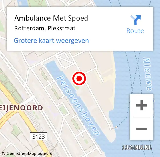 Locatie op kaart van de 112 melding: Ambulance Met Spoed Naar Rotterdam, Piekstraat op 30 augustus 2024 15:15