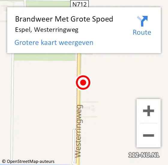 Locatie op kaart van de 112 melding: Brandweer Met Grote Spoed Naar Espel, Westerringweg op 30 augustus 2024 15:18