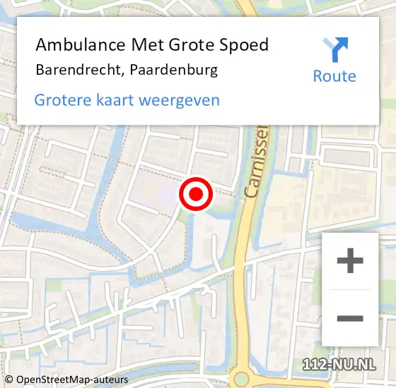 Locatie op kaart van de 112 melding: Ambulance Met Grote Spoed Naar Barendrecht, Paardenburg op 30 augustus 2024 15:44