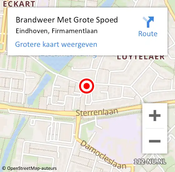 Locatie op kaart van de 112 melding: Brandweer Met Grote Spoed Naar Eindhoven, Firmamentlaan op 30 augustus 2024 15:48