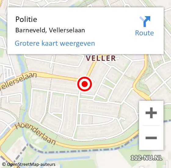 Locatie op kaart van de 112 melding: Politie Barneveld, Vellerselaan op 30 augustus 2024 15:52