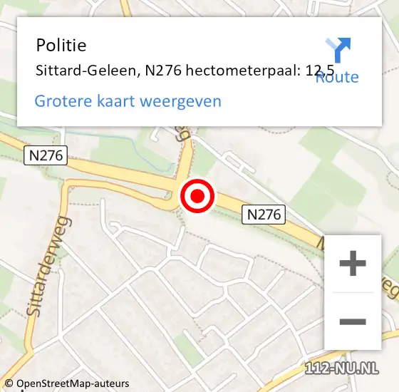 Locatie op kaart van de 112 melding: Politie Sittard-Geleen, N276 hectometerpaal: 12,5 op 30 augustus 2024 16:24