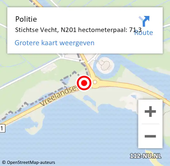 Locatie op kaart van de 112 melding: Politie Stichtse Vecht, N201 hectometerpaal: 71,3 op 30 augustus 2024 16:28