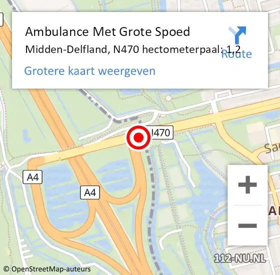 Locatie op kaart van de 112 melding: Ambulance Met Grote Spoed Naar Midden-Delfland, N470 hectometerpaal: 1,2 op 30 augustus 2024 16:43