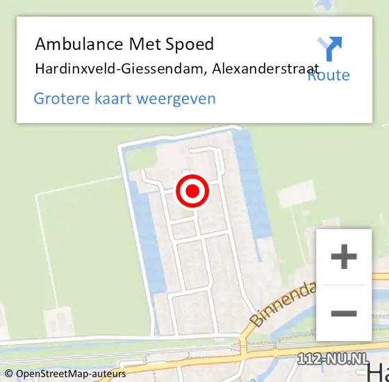 Locatie op kaart van de 112 melding: Ambulance Met Spoed Naar Hardinxveld-Giessendam, Alexanderstraat op 30 augustus 2024 16:44