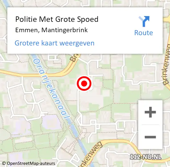 Locatie op kaart van de 112 melding: Politie Met Grote Spoed Naar Emmen, Mantingerbrink op 30 augustus 2024 17:07