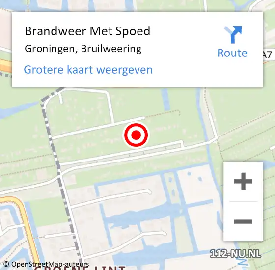 Locatie op kaart van de 112 melding: Brandweer Met Spoed Naar Groningen, Bruilweering op 30 augustus 2024 17:34