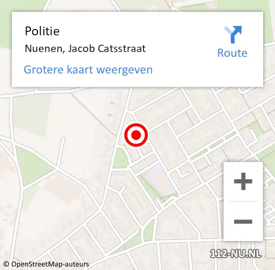 Locatie op kaart van de 112 melding: Politie Nuenen, Jacob Catsstraat op 30 augustus 2024 17:42