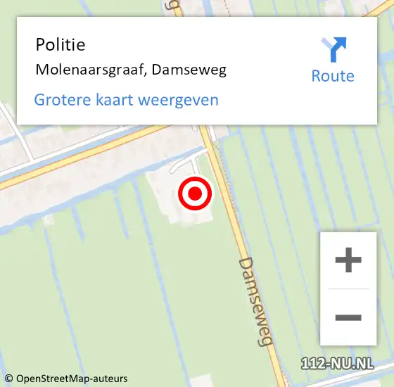 Locatie op kaart van de 112 melding: Politie Molenaarsgraaf, Damseweg op 30 augustus 2024 17:46