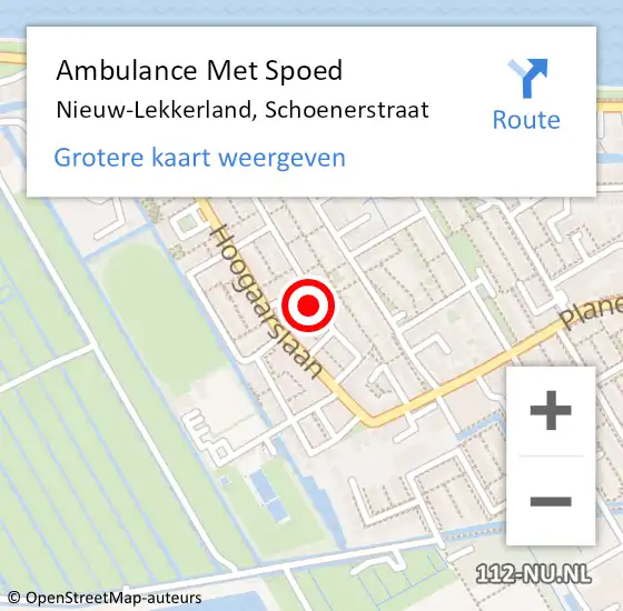 Locatie op kaart van de 112 melding: Ambulance Met Spoed Naar Nieuw-Lekkerland, Schoenerstraat op 30 augustus 2024 17:51