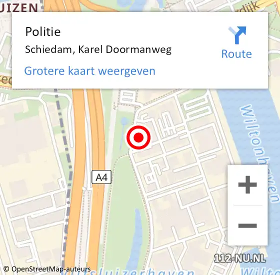 Locatie op kaart van de 112 melding: Politie Schiedam, Karel Doormanweg op 30 augustus 2024 17:57