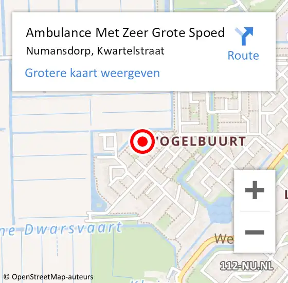 Locatie op kaart van de 112 melding: Ambulance Met Zeer Grote Spoed Naar Numansdorp, Kwartelstraat op 30 augustus 2024 18:03