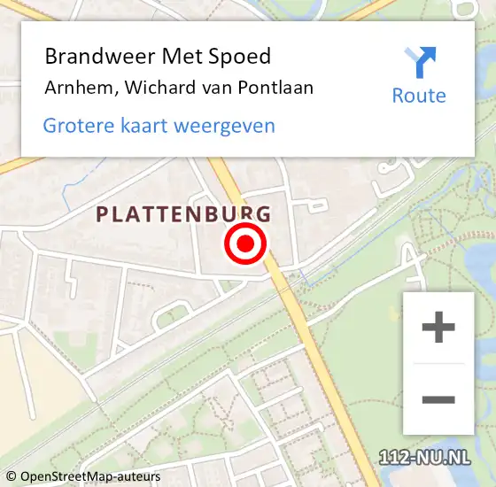 Locatie op kaart van de 112 melding: Brandweer Met Spoed Naar Arnhem, Wichard van Pontlaan op 30 augustus 2024 18:13