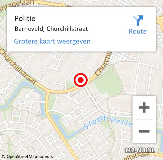 Locatie op kaart van de 112 melding: Politie Barneveld, Churchillstraat op 30 augustus 2024 18:15