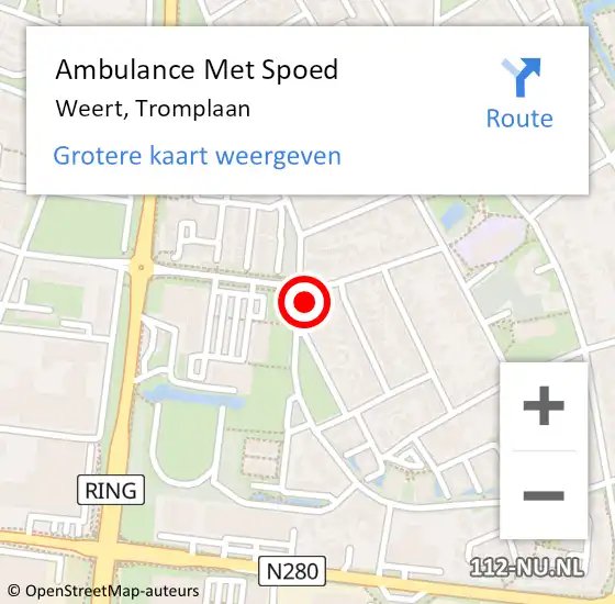 Locatie op kaart van de 112 melding: Ambulance Met Spoed Naar Weert, Tromplaan op 30 augustus 2024 18:52