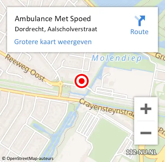 Locatie op kaart van de 112 melding: Ambulance Met Spoed Naar Dordrecht, Aalscholverstraat op 30 augustus 2024 18:59
